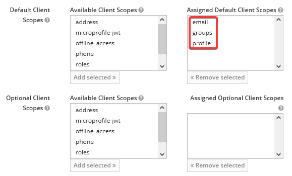 Configuration of client scopes within Keycloak